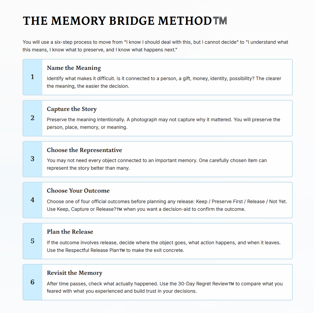 The Memory Bridge Method six-step process